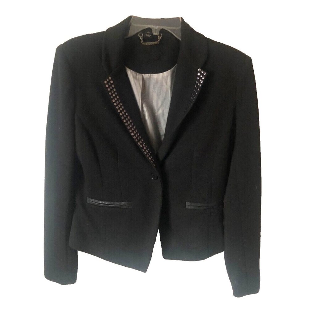 JOU JOU Womans Large Blazer Studded Collar Black Suit Jacket One-Button